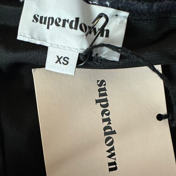 Superdown Black Velvet Mini Dress XS Bodycon Slip Feather Bustier Revolve NEW - Picture 7 of 8